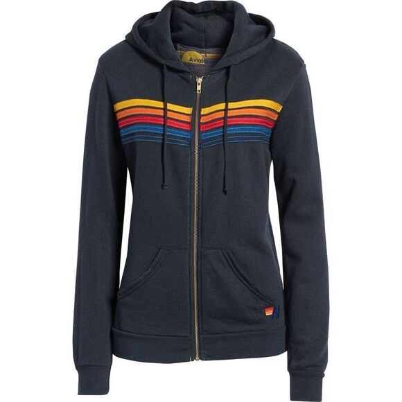 Aviator Nation Women's Black 5 Stripe Full Zip Hoodie Sweatshirt 2XL NWOT J004 - Picture 2 of 11